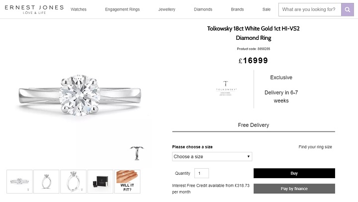 what is the price of 1ct diamond in uk