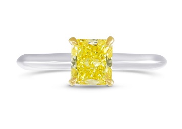 white gold solitaire radiant cut yellow diamond saturation with yellow gold prongs