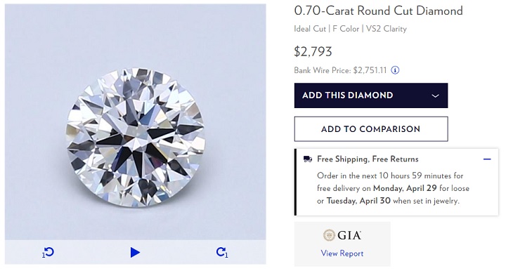 f color vs2 diamond comparison price bluenile vs amazon