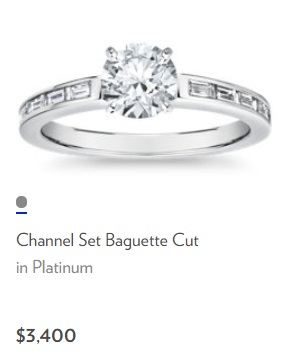 channel set baguette cut platinum diamond ring