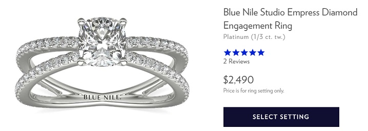 double shank melee diamond cushion cut engagement ring