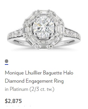 monique lhuillier baguette halo diamond engagement ring