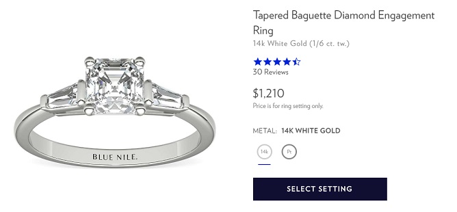 tapered baguette diamond engagement ring setting with asscher center