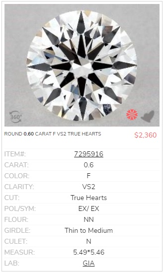 0.60 carat loose f color vs2 clarity gia certified diamond cost less