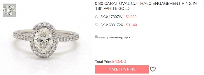 0.80 carat halo oval diamond ring under 5000 dollars