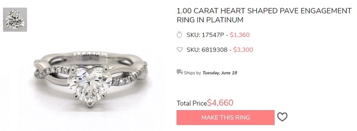 1 carat heart shape pave engagement ring platinum twist pave