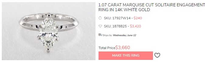 1 carat marquise cut solitaire engagement ring 14k white gold