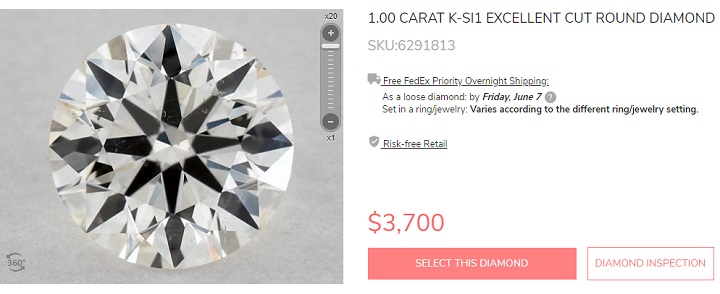 1 carat round k si1 diamond for 3 thousand dollars
