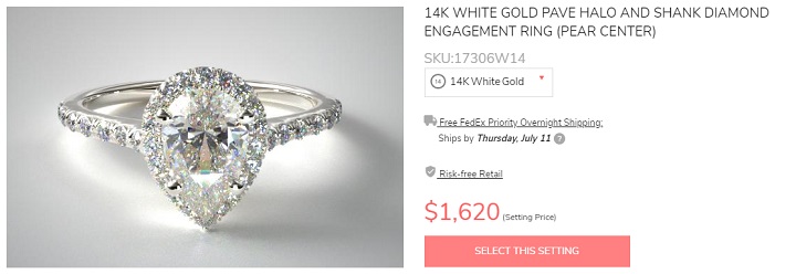 14k white gold pave halo shank diamond ring sparkle design pear