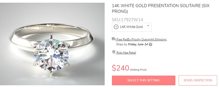 4 prong 14k white gold setting cost two hundred dollars