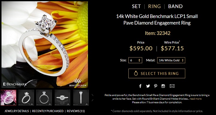 benchmark pave 14k princess cut diamond ring setting design