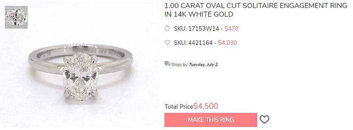 best 1 carat oval cut solitaire engagement ring 14k white gold
