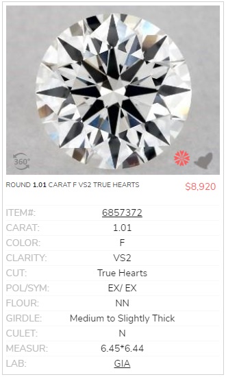 one carat f vs2 round cut diamond price comparison