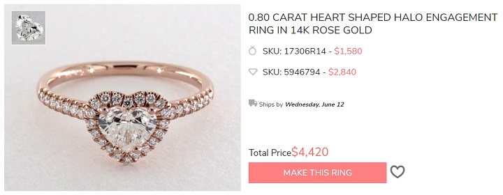rose gold heart shape pave halo 14k rose gold diamond ring