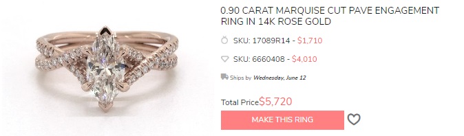rose gold marquise pave engagement ring 14k twining shanks