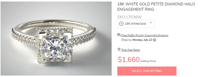 petite halo diamond engagement ring 18k white gold