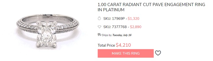 platinum radiant cut diamond engagement ring design pave lotus basket