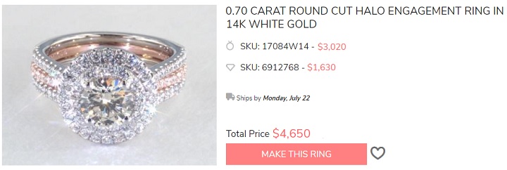 round double halo diamond ring 2 tone engagement ring