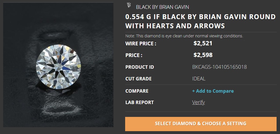 half carat brian gavin black diamond comparison G if clarity