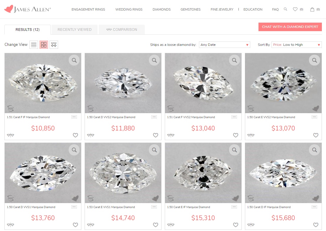 loose marquise diamond gia certified price listings chart james allen