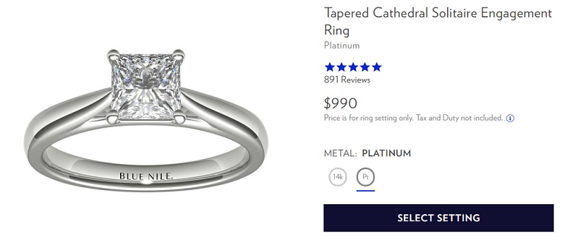 tapered cathedral solitaire engagement ring comparison