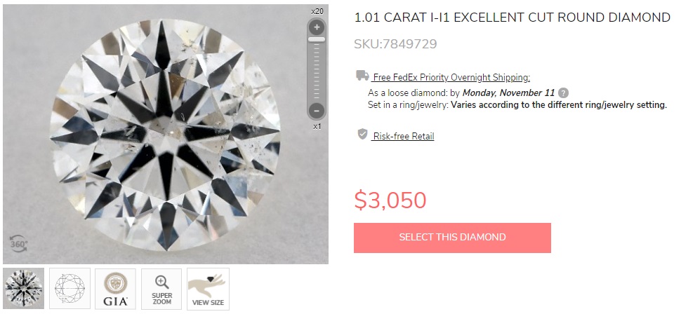 1 carat gia certified i1 diamond price comparison online vs in store