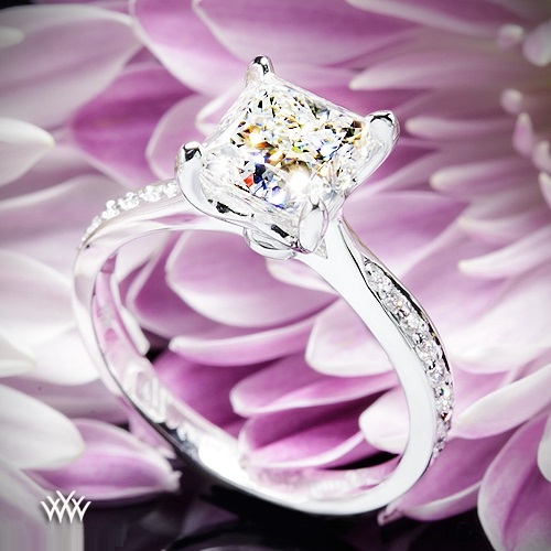 18k white gold legato pave diamond engagement ring 2ct princess cut center stone