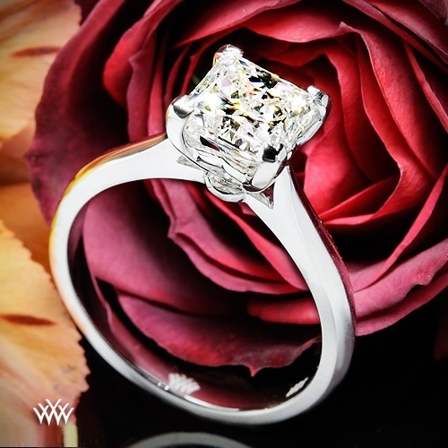 18k white gold legato sleek line solitaire engagement ring princess cut center stone