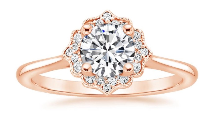 ornate halo vintage inspired rose gold diamond ring