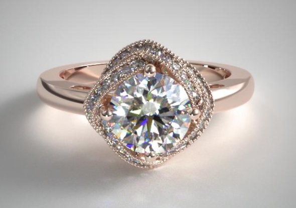 rose shaped infinity milgrain halo engagement ring