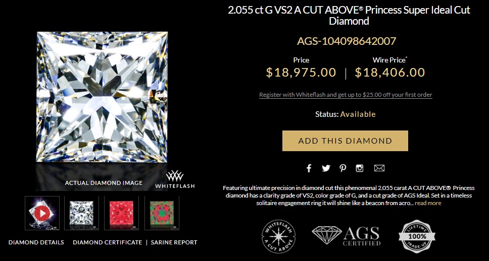 super ideal cut 2 carat g color vs2 clarity loose princess cut diamond buy