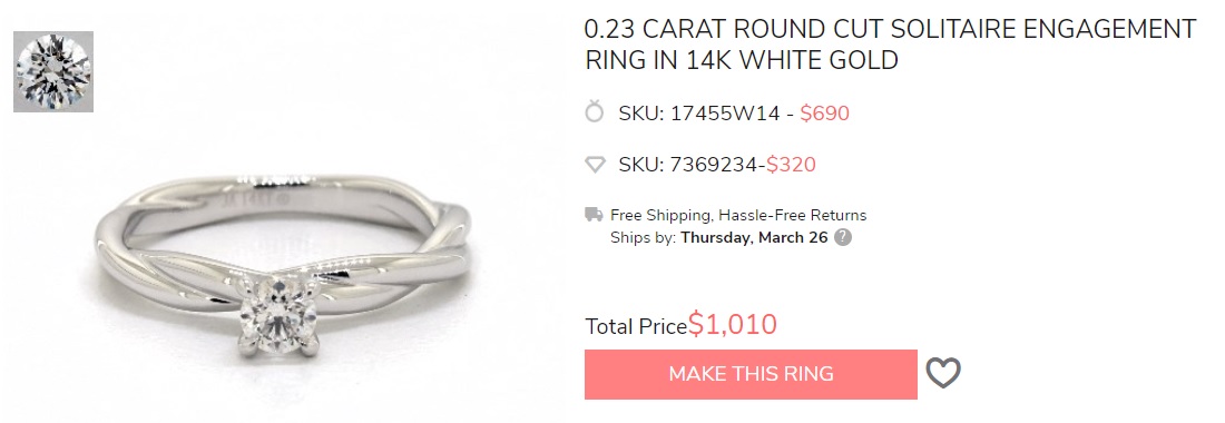 0.20 carat round cut solitaire engagement ring in 14k white gold