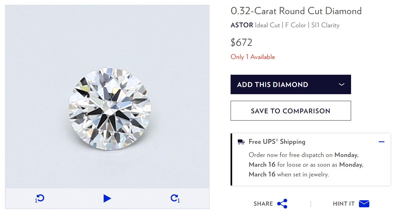 astor diamond f si1 tiny stone carat weight 0.30
