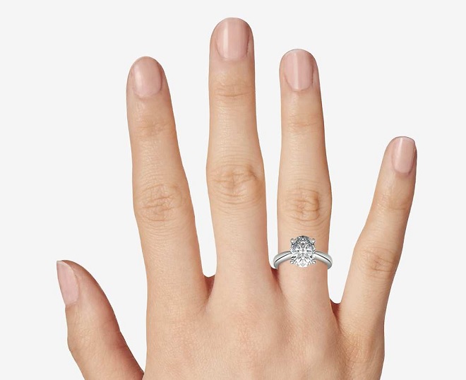 how big is a 3 carat oval solitaire diamond ring on a hand