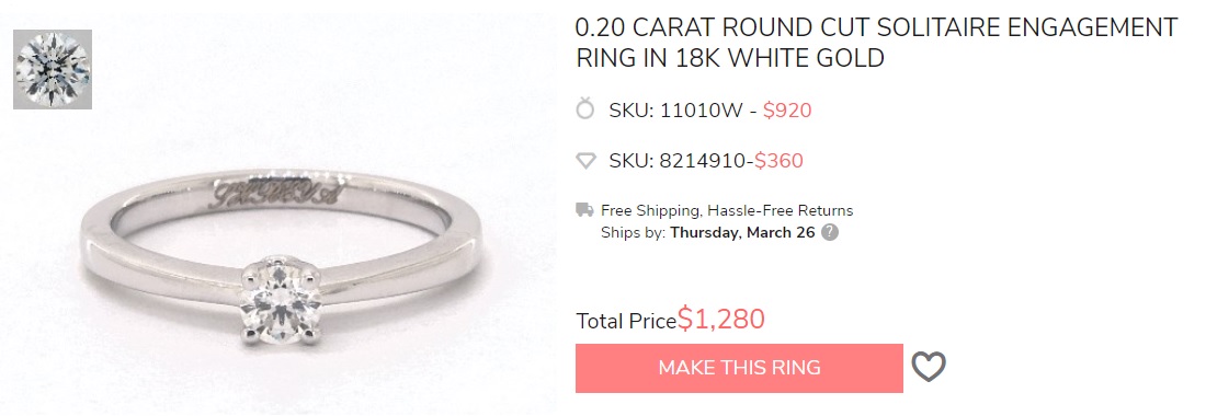 tiny engagement ring in 4 prong solitaire design