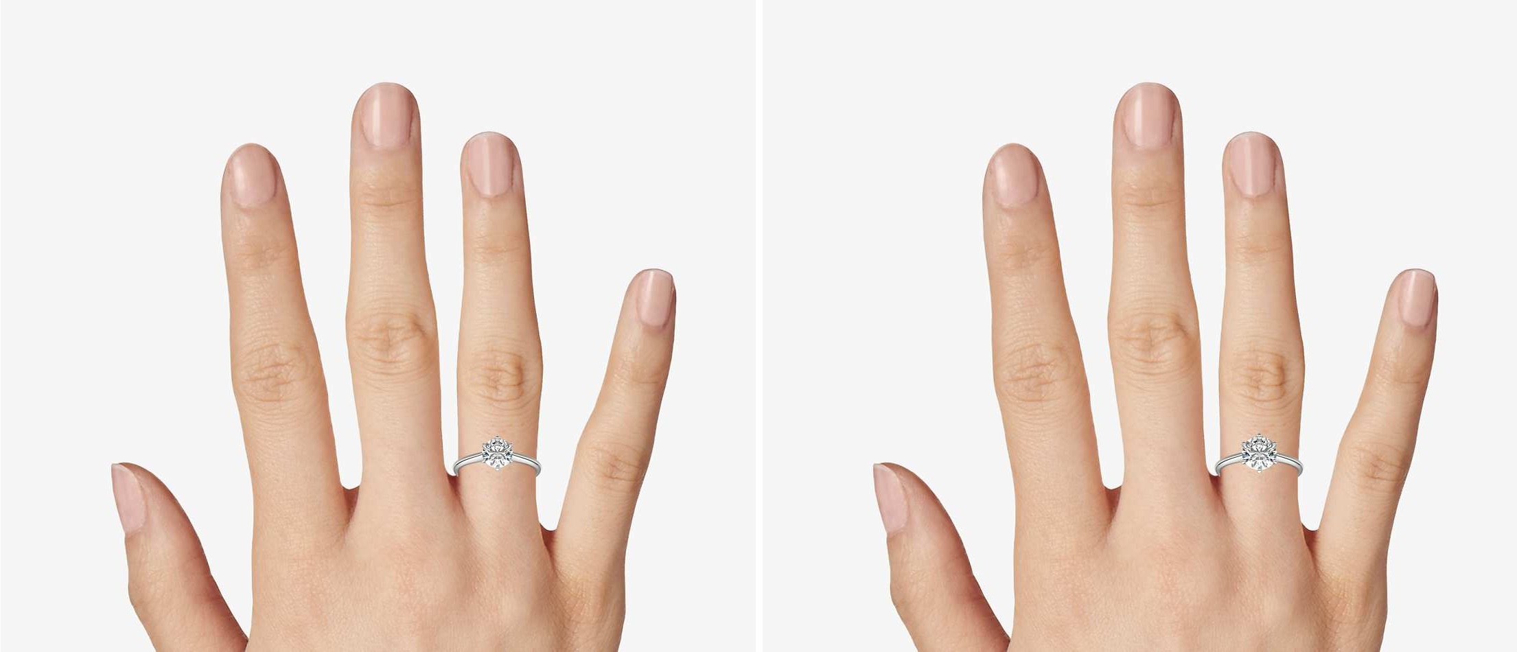 comparing the size of 1ct vs 1 4 carat solitaire diamond engagement ring