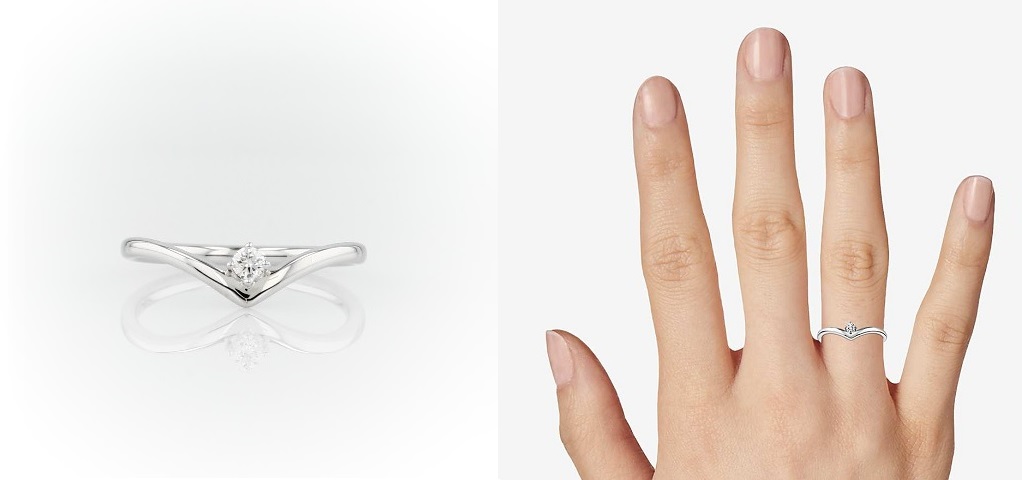 chervon single stone tiny diamond ring with curve love shape