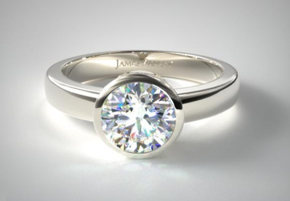full bezel diamond engagement ring 18k white gold