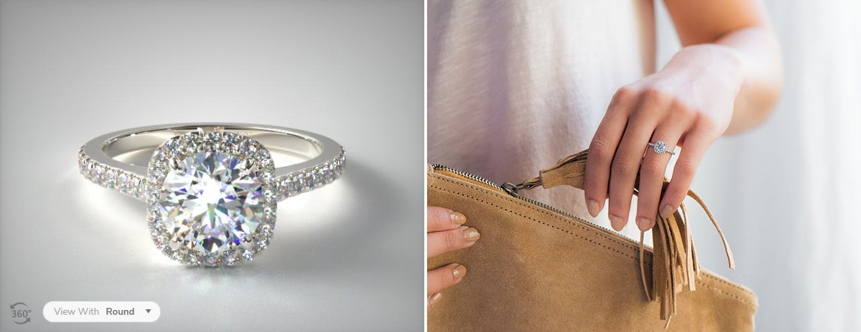 round diamond with square halo diamond engagement ring design