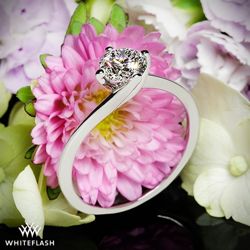 solitaire swirl diamond engagement ring in white gold