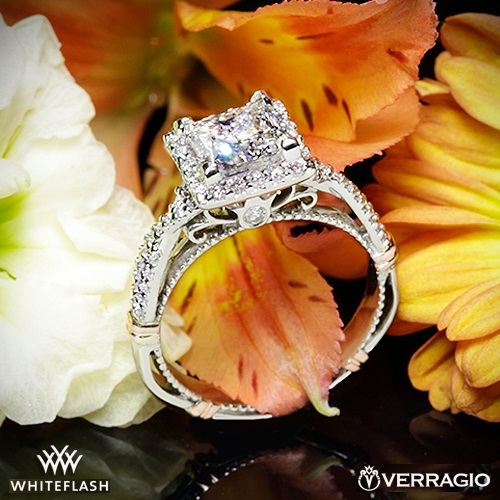 square cut halo diamond ring with princess cut designer verragio brand