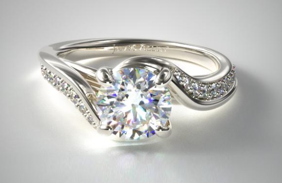 swirl diamond ring setting design with pave 4 prongs