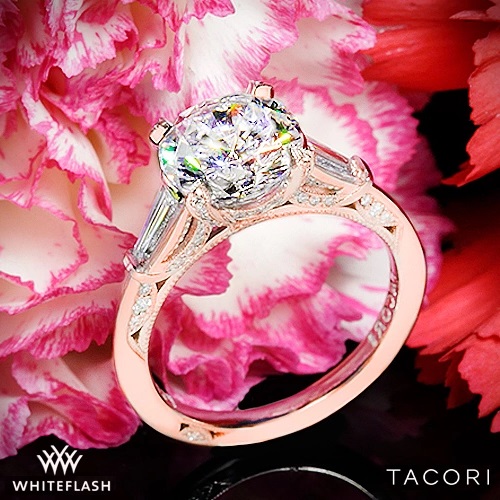 18k rose gold tacori HT2657 Royal T three stone engagement ring