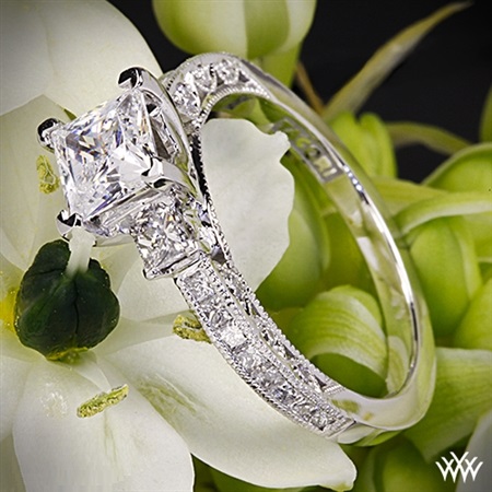 18k white gold tacori HT2430SM classic crescent channel set princess diamond ring