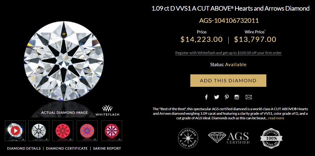 d color vvs1 ags certified diamond comparison against harry winston