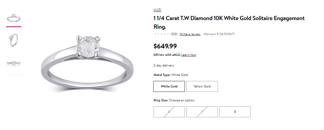 i2 clarity 10k white gold engagement rings for women walmart