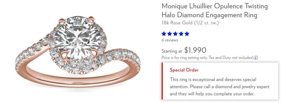 twisting circular halo engagement ring in rose gold metal
