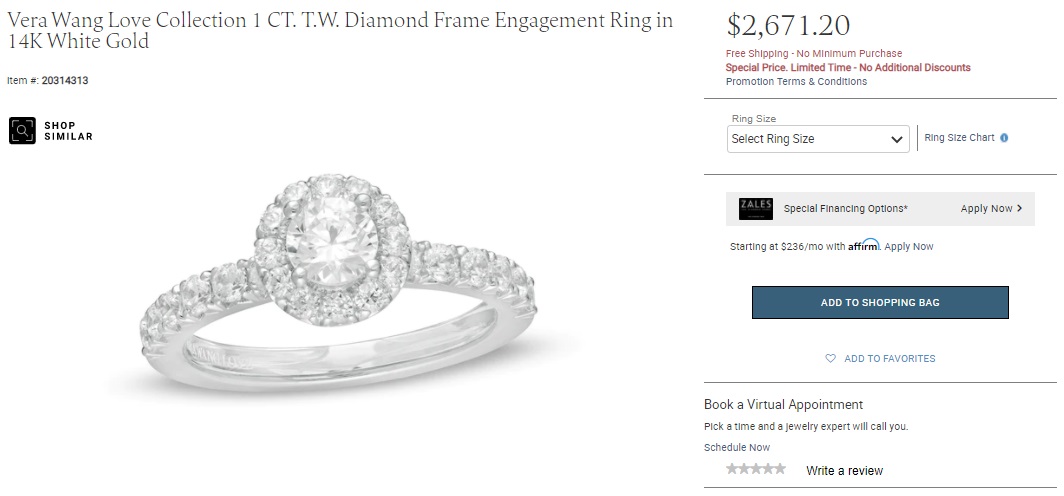 vera wang 1 carat ctw round cut diamond engagement ring
