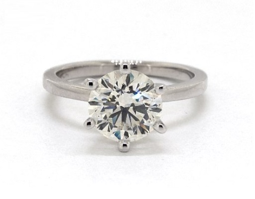 6 prong solitaire ring platinum matched with m color diamond how it looks like