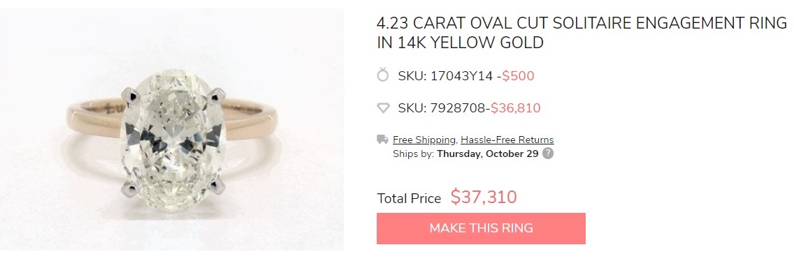 4 carat oval cut solitaire engagement ring in 14k yellow gold